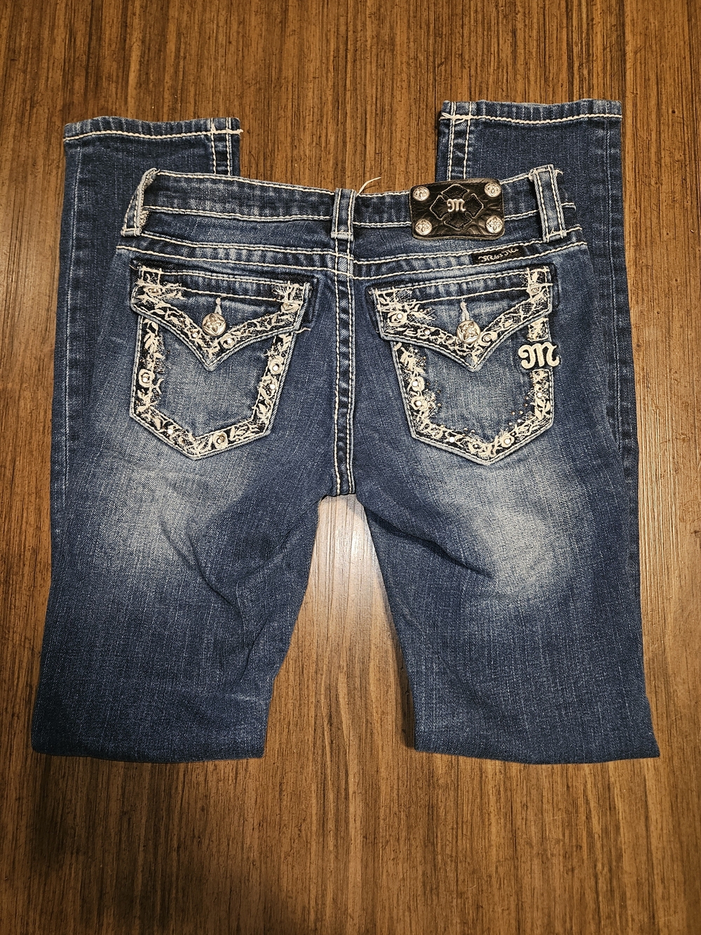 Miss Me Dark Blue Embroidered Back Pocket Sz 14 Skinny Jeans
